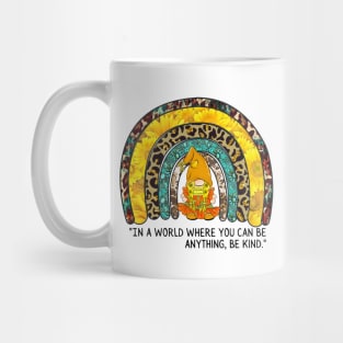 Sunflower and Rainbow Gnome Be Kind Inspirational Quote Mug